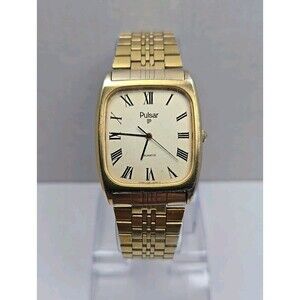 Pulsar by Seiko Quartz Tank Roman Numeral Dial Gold Tone Watch New Battery Y551